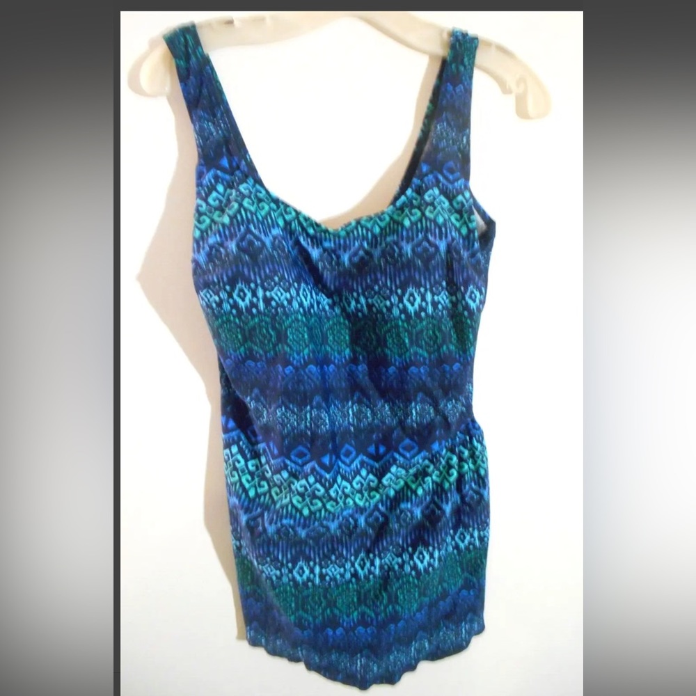 NWOT Delta Burke Swimwear 18W Green Blue Front Flap Swimsuit